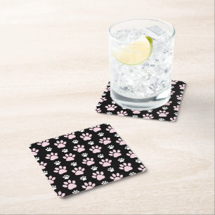 Pattern Of Paws, Pink Paws, Dog Paws, Animal Paws Square Paper Coaster