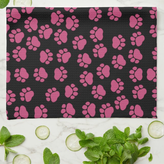 Pattern Of Paws, Pink Paws, Dog Paws, Animal Paws Tea Towel (Folded)