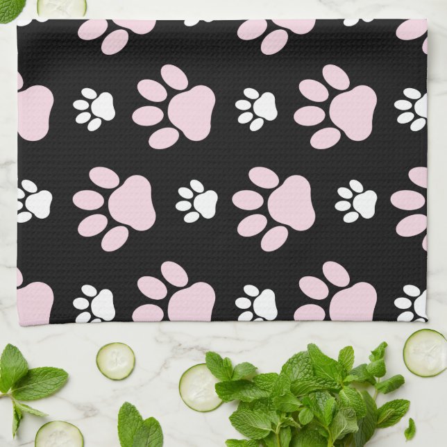 Pattern Of Paws, Pink Paws, Dog Paws, Animal Paws Tea Towel (Folded)