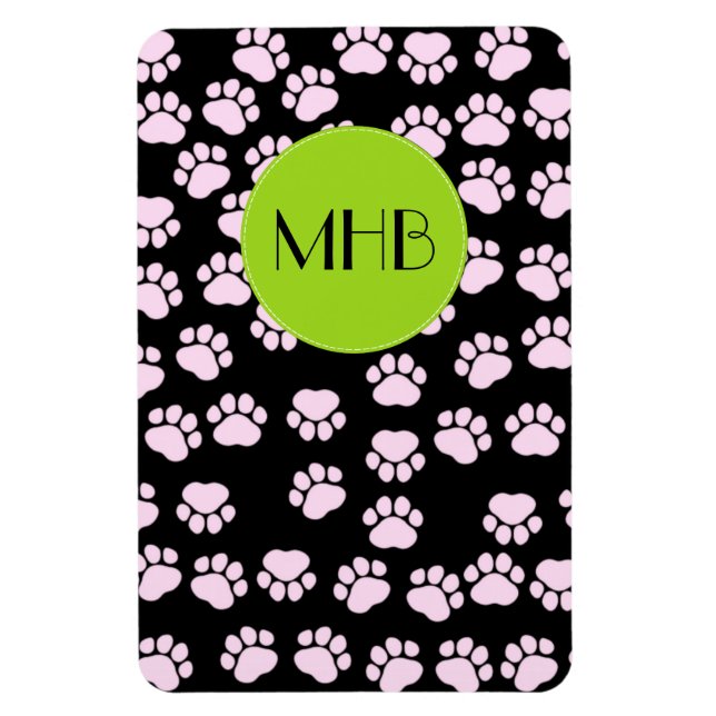 Pattern Of Paws, Pink Paws, Dog Paws, Monogram Magnet (Vertical)