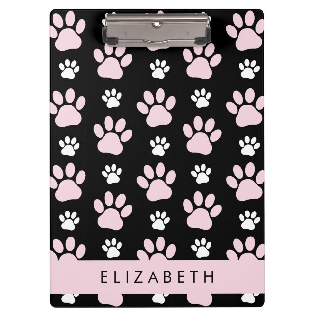 Pattern Of Paws, Pink Paws, Dog Paws, Your Name Clipboard (Front)