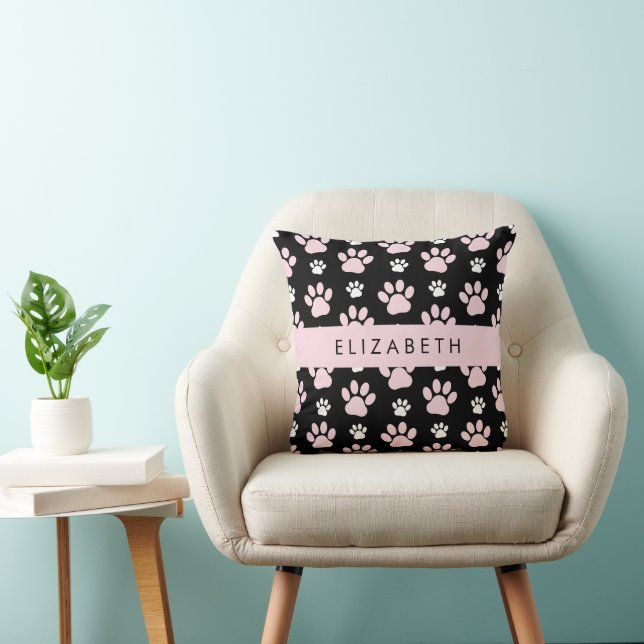 Pattern Of Paws, Pink Paws, Dog Paws, Your Name Cushion (Chair)