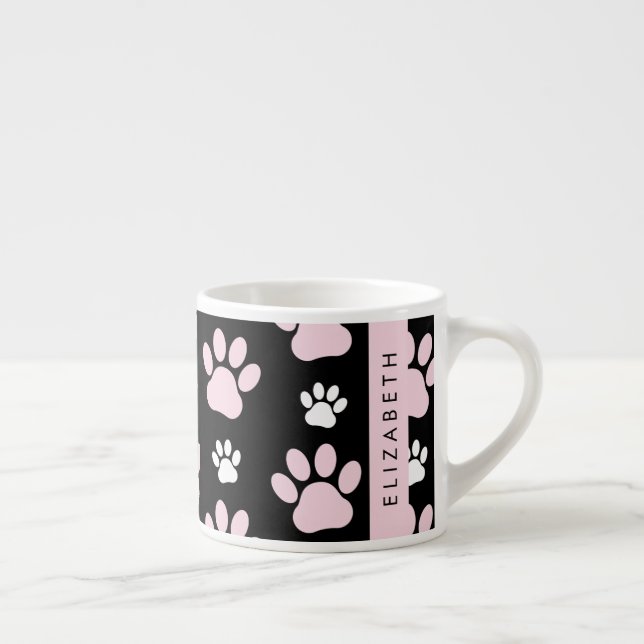 Pattern Of Paws, Pink Paws, Dog Paws, Your Name Espresso Cup (Right)