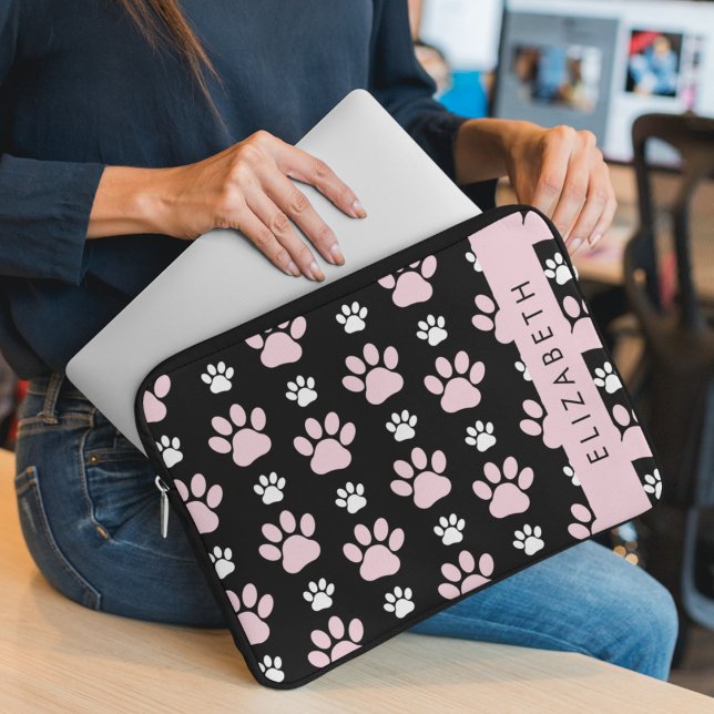 Pattern Of Paws, Pink Paws, Dog Paws, Your Name Laptop Sleeve (Creator Uploaded)