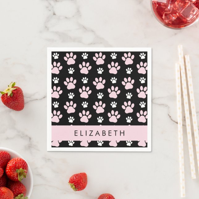 Pattern Of Paws, Pink Paws, Dog Paws, Your Name Napkin (Insitu)