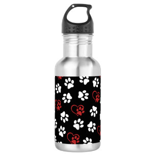 Pattern Of Paws, White Paws, Red Paws, Hearts 532 Ml Water Bottle