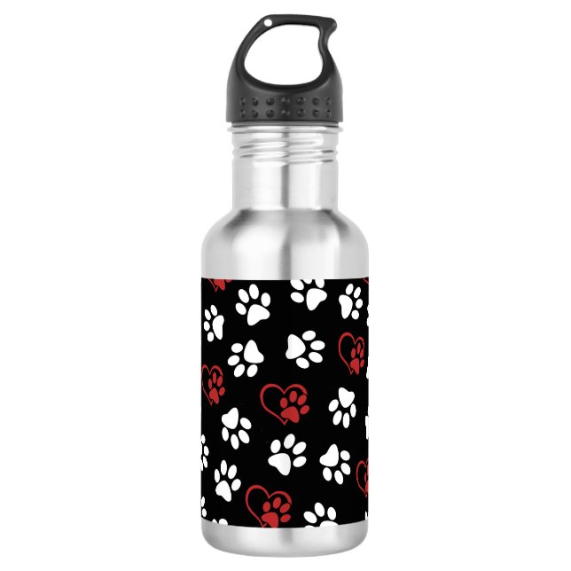 Pattern Of Paws, White Paws, Red Paws, Hearts 532 Ml Water Bottle (Front)