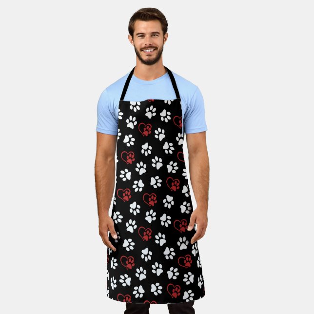 Pattern Of Paws, White Paws, Red Paws, Hearts Apron (Worn)