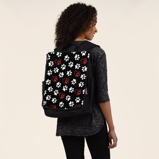 Pattern Of Paws, White Paws, Red Paws, Hearts Backpack (Worn)
