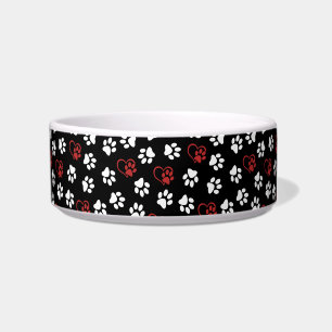Pattern Of Paws, White Paws, Red Paws, Hearts Bowl