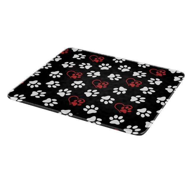 Pattern Of Paws, White Paws, Red Paws, Hearts Cutting Board (Corner)