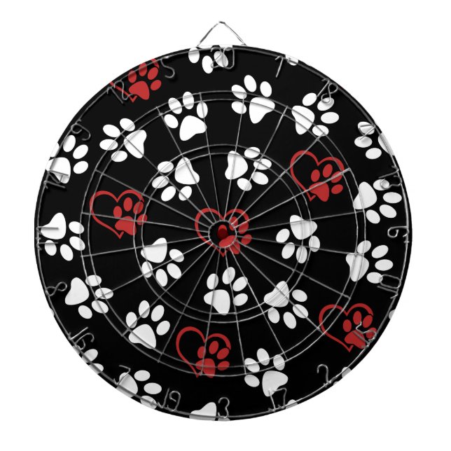 Pattern Of Paws, White Paws, Red Paws, Hearts Dartboard (Front)