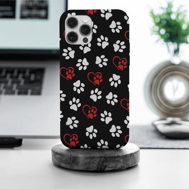 Pattern Of Paws, White Paws, Red Paws, Hearts iPhone Case (Creator Uploaded)