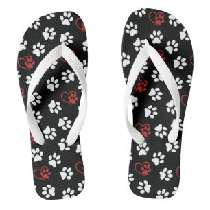 Pattern Of Paws, White Paws, Red Paws, Hearts Jandals