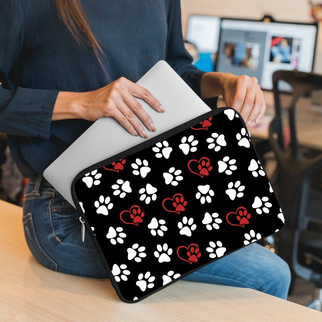 Pattern Of Paws, White Paws, Red Paws, Hearts Laptop Sleeve (Creator Uploaded)