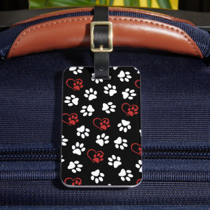 Pattern Of Paws, White Paws, Red Paws, Hearts Luggage Tag