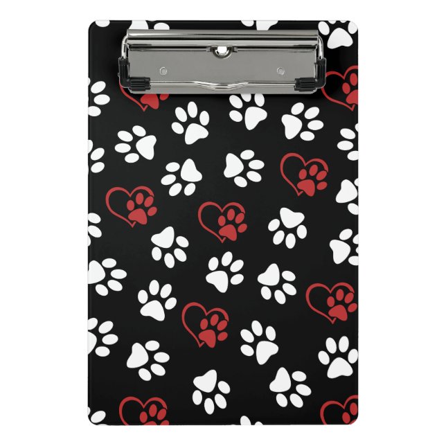 Pattern Of Paws, White Paws, Red Paws, Hearts Mini Clipboard (Front)