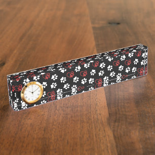 Pattern Of Paws, White Paws, Red Paws, Hearts Nameplate