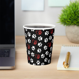 Pattern Of Paws, White Paws, Red Paws, Hearts Paper Cups