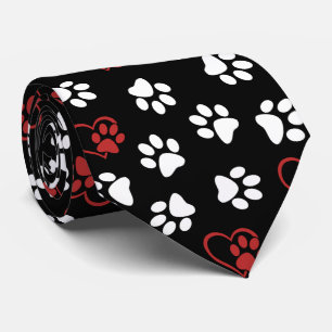Pattern Of Paws, White Paws, Red Paws, Hearts Tie