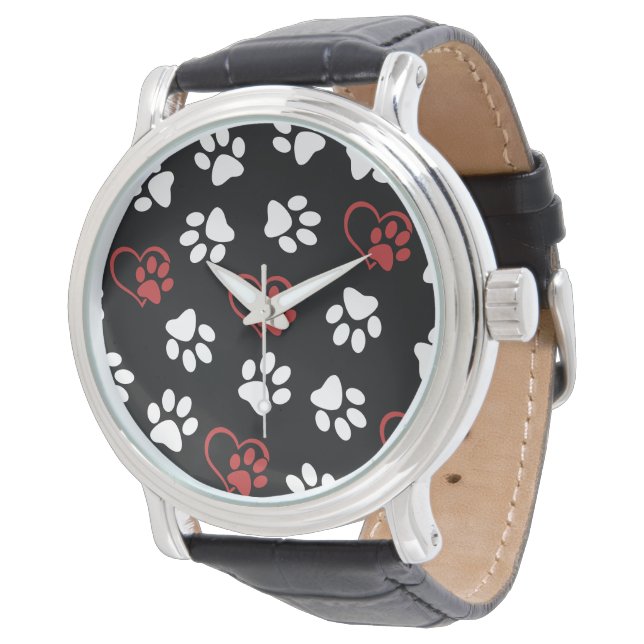 Pattern Of Paws, White Paws, Red Paws, Hearts Watch (Angled)
