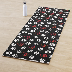 Pattern Of Paws, White Paws, Red Paws, Hearts Yoga Mat