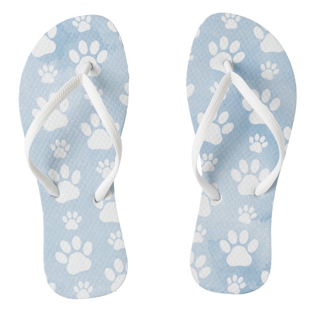 Pattern Of Paws, White Paws, Watercolors, Blue Jandals (Footbed)