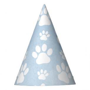 Pattern Of Paws, White Paws, Watercolors, Blue Party Hat