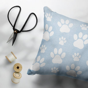 Pattern Of Paws, White Paws, Watercolors, Blue Pillowcase