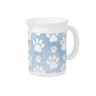 Pattern Of Paws, White Paws, Watercolors, Blue Pitcher