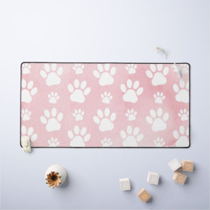 Pattern Of Paws, White Paws, Watercolors, Pink Desk Mat
