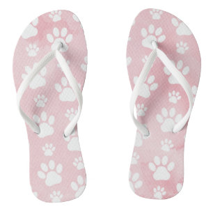Pattern Of Paws, White Paws, Watercolors, Pink Jandals