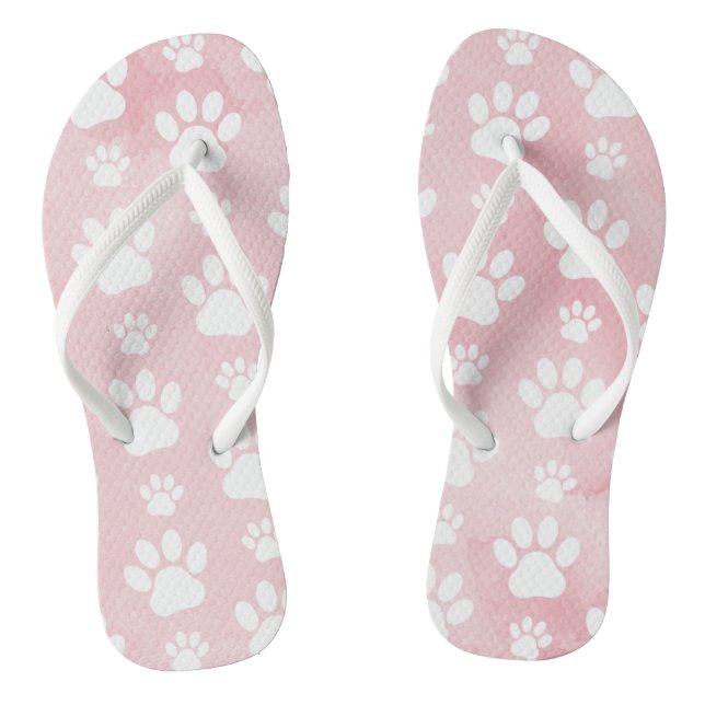 Pattern Of Paws, White Paws, Watercolors, Pink Jandals (Footbed)
