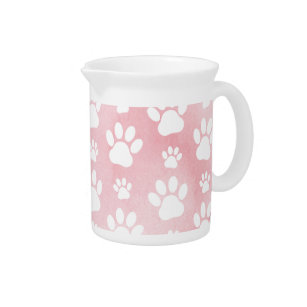 Pattern Of Paws, White Paws, Watercolors, Pink Pitcher