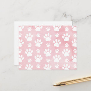 Pattern Of Paws, White Paws, Watercolors, Pink Postcard