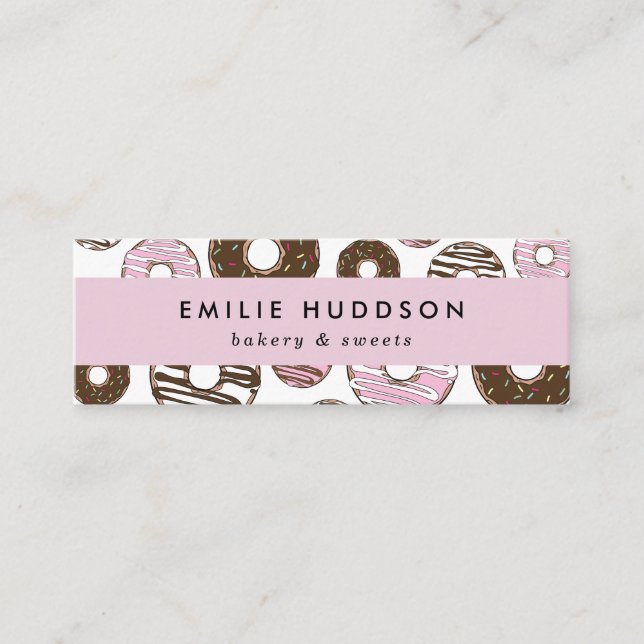 Pattern Of Pink Doughnuts, Cake Shop, Pastry Shop Mini Business Card (Front)