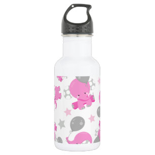 Pattern Of Pink Elephants, Cute Elephants, Stars 532 Ml Water Bottle