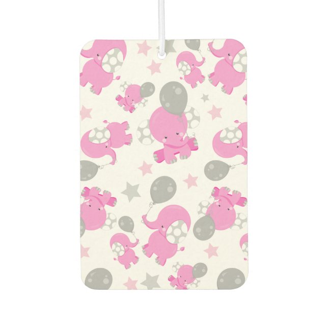 Pattern Of Pink Elephants, Cute Elephants, Stars Car Air Freshener (Front)