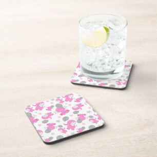 Pattern Of Pink Elephants, Cute Elephants, Stars Coaster