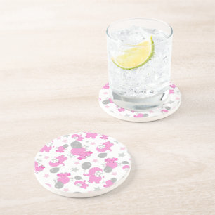 Pattern Of Pink Elephants, Cute Elephants, Stars Coaster
