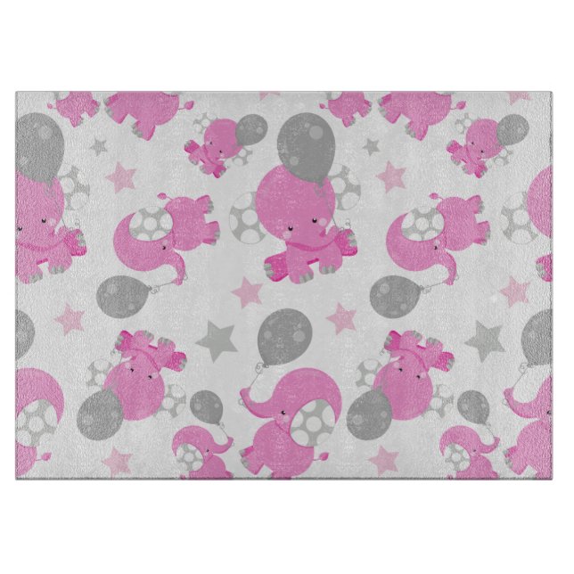 Pattern Of Pink Elephants, Cute Elephants, Stars Cutting Board (Front)