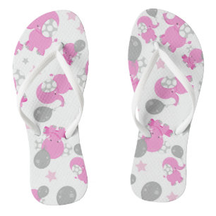 Pattern Of Pink Elephants, Cute Elephants, Stars Jandals