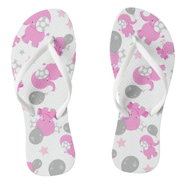 Pattern Of Pink Elephants, Cute Elephants, Stars Jandals (Footbed)