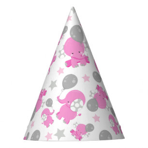 Pattern Of Pink Elephants, Cute Elephants, Stars Party Hat
