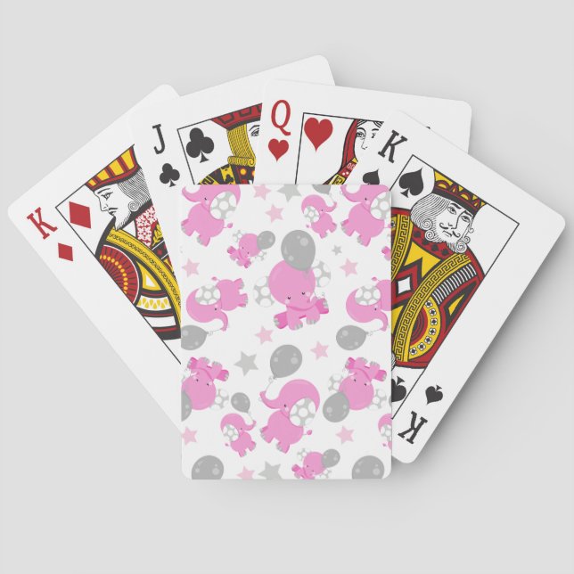Pattern Of Pink Elephants, Cute Elephants, Stars Playing Cards (Back)