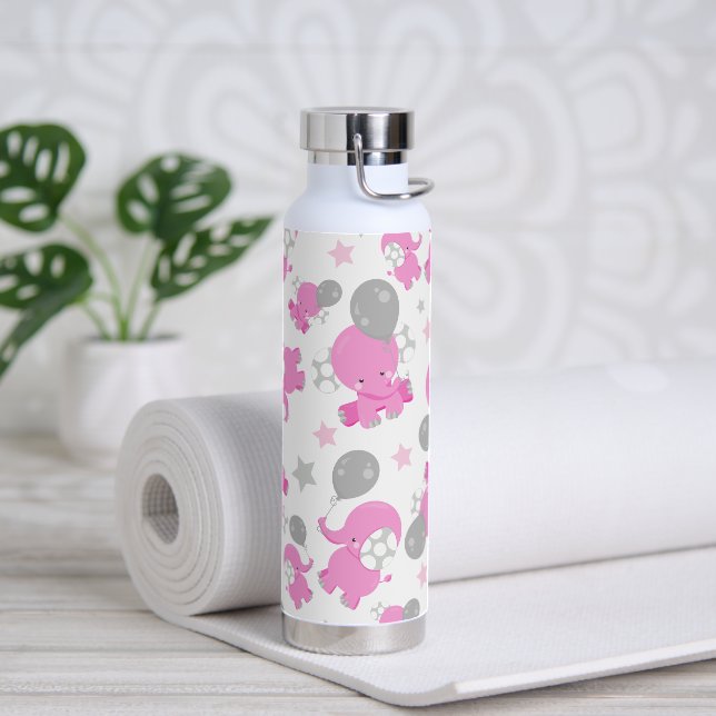 Pattern Of Pink Elephants, Cute Elephants, Stars Water Bottle (Yoga)