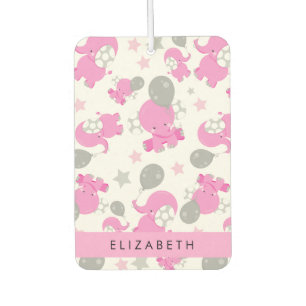 Pattern Of Pink Elephants, Stars, Your Name Car Air Freshener