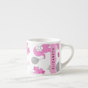 Pattern Of Pink Elephants, Stars, Your Name Espresso Cup