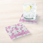 Pattern Of Pink Elephants, Stars, Your Name Glass Coaster<br><div class="desc">Cute,  fun and adorable pattern with pink elephants,  balloons and stars. Modern and trendy gift,  perfect for the elephant lover in your life. Personalise by adding your name,  nickname,  monogram or initials.</div>