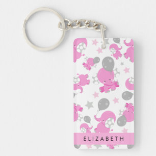 Pattern Of Pink Elephants, Stars, Your Name Key Ring